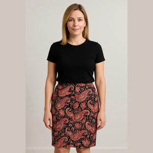 Talbots Skirt Women's Size 8 Black Red Paisley